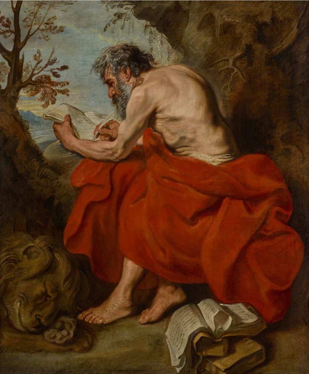 Hieronymus som eremit i et landskab, mens han læser af Anthony van Dyck