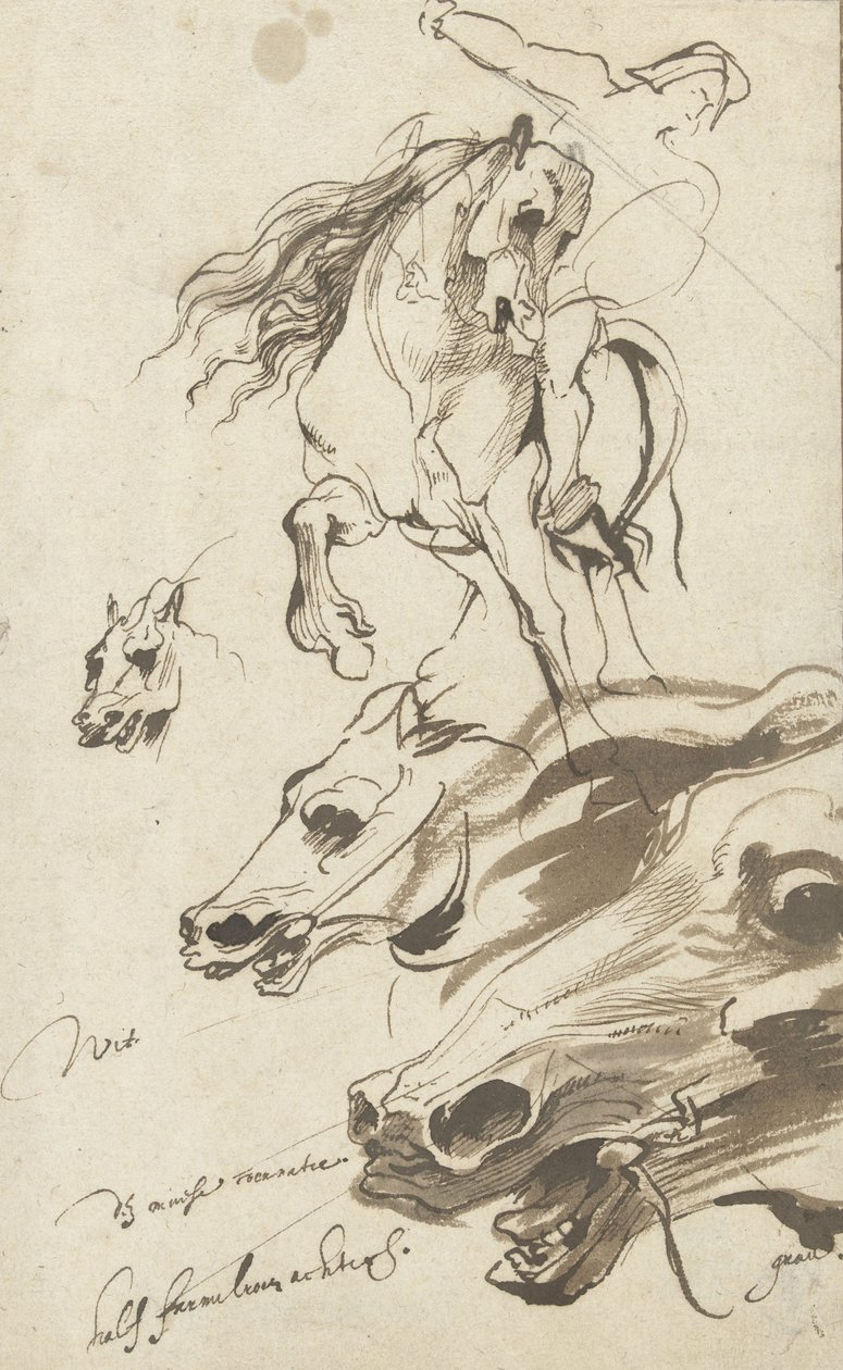 Studie af rytter og hoved af en hest, 1620-1 (pen og wc på papir) af Anthony van Dyck