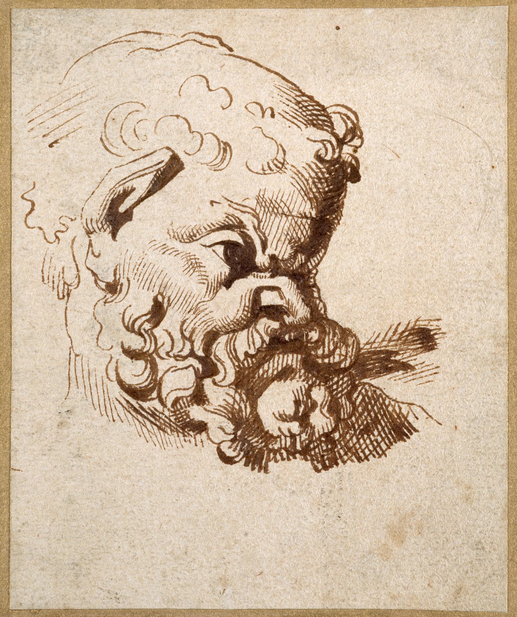 Studie af et antikt hoved af Silenus (pen og blæk på papir) af Anthony van Dyck