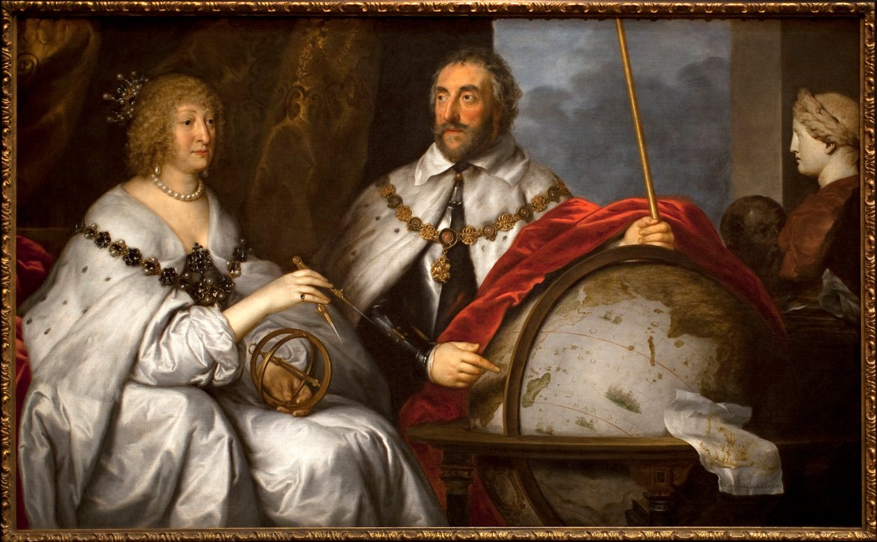 Thomas Howard Graf Arundel (1586-1646) og hans kone Alathea Talbot (1586-1654) eller portrættet af Madagaskar). Mennesket designer øen Madagaskar på en globus. Maleri af Sir Antoine (Anton) Van Dyck (1599-1641), olie på lærred, omkring 1639-1640. engelsk a af Anthony van Dyck