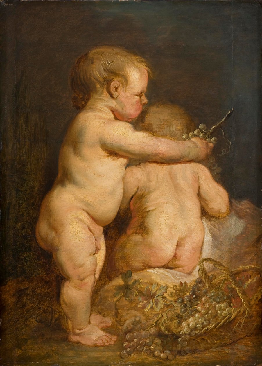 To nøgne børn med druer, ca.1630-40 (olie på egetræ) af Anthony van Dyck