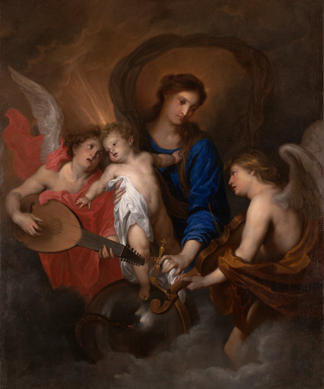 Jomfru og barn med musikskabende engle af Anthony van Dyck