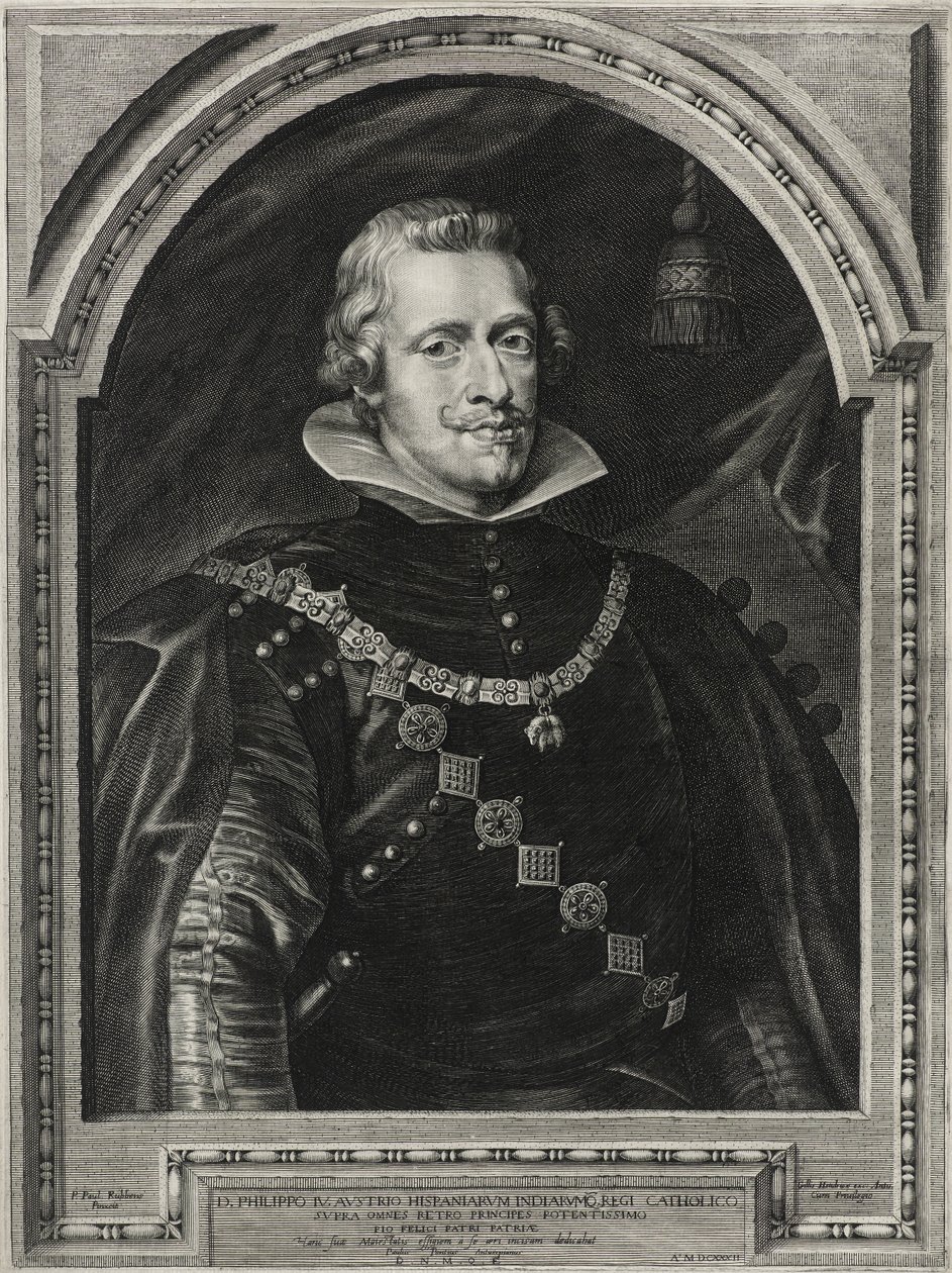Filip IV, konge af Spanien, graveret af Paulus Pontius (1603-58), 1632 (gravering på lagt papir) af Anthony van after Dyck