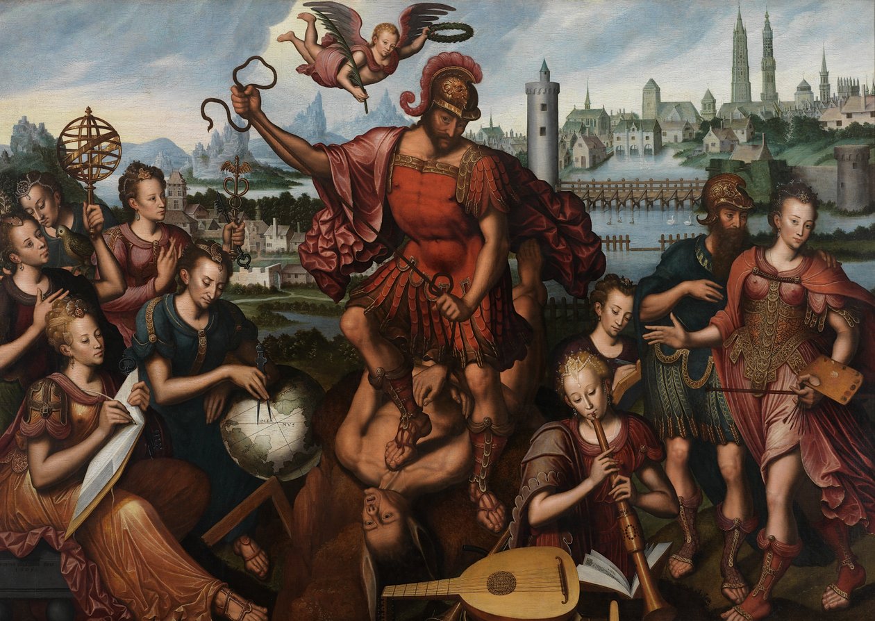 Mars, omgivet af kunst og videnskab, erobrer uvidenhed af Anthuenis (1536 1613) Claeissins or Claeissens