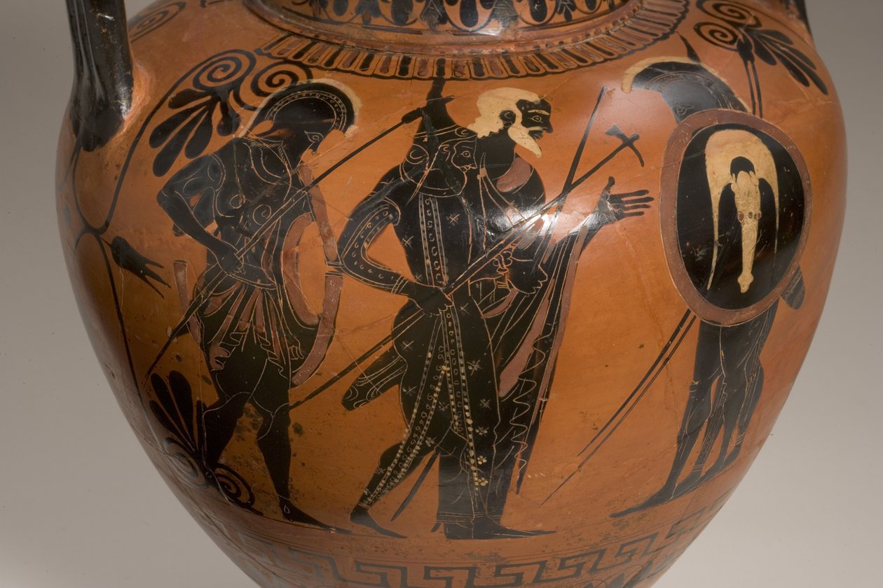 Attic sort-figur amfora skildrer scener fra den trojanske krigs keramiske detaljer fra 249017 af Antimenes Painter