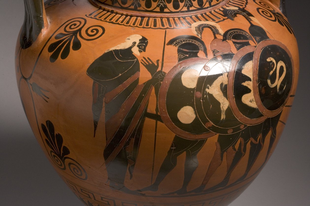 Attic sort-figur amfora skildrer scener fra den trojanske krigs keramiske detaljer fra 249017 af Antimenes Painter