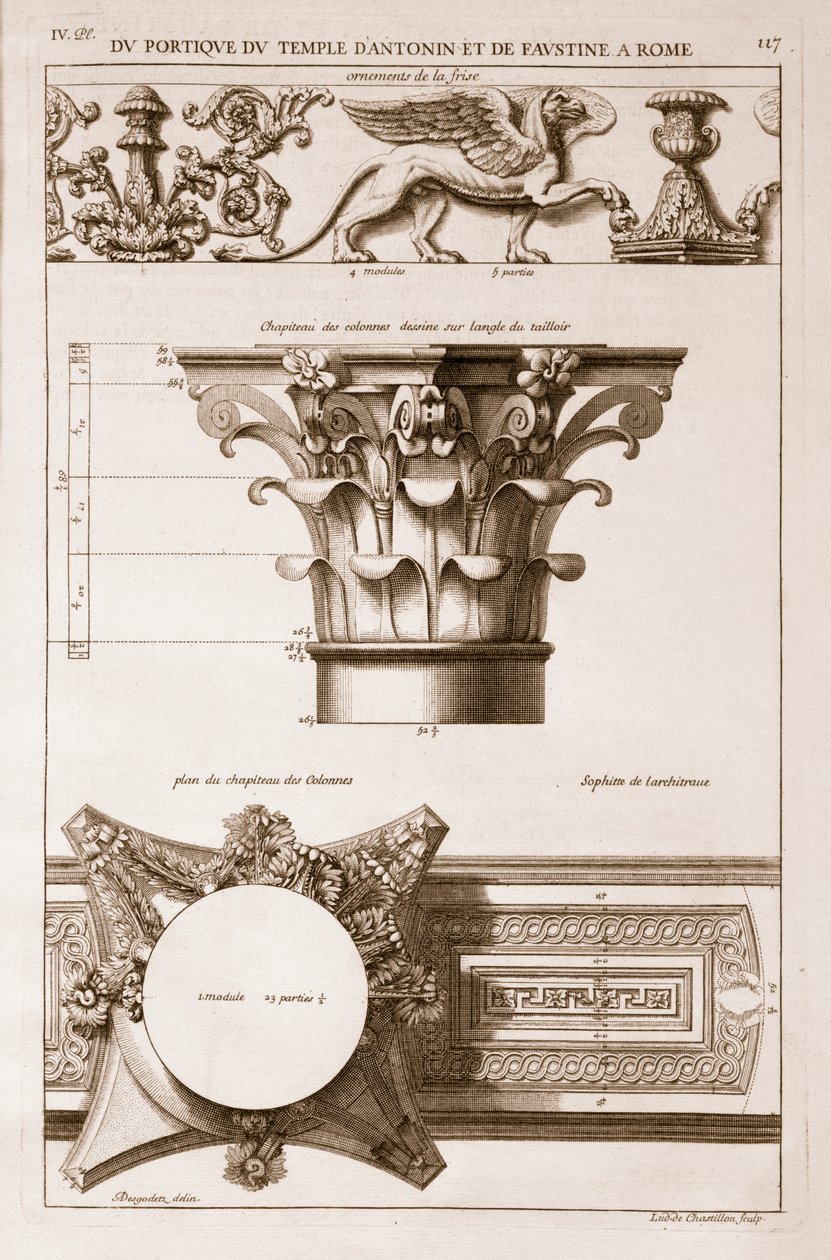Antoninus og Faustinas tempel, detaljer fra portikoen, fra 