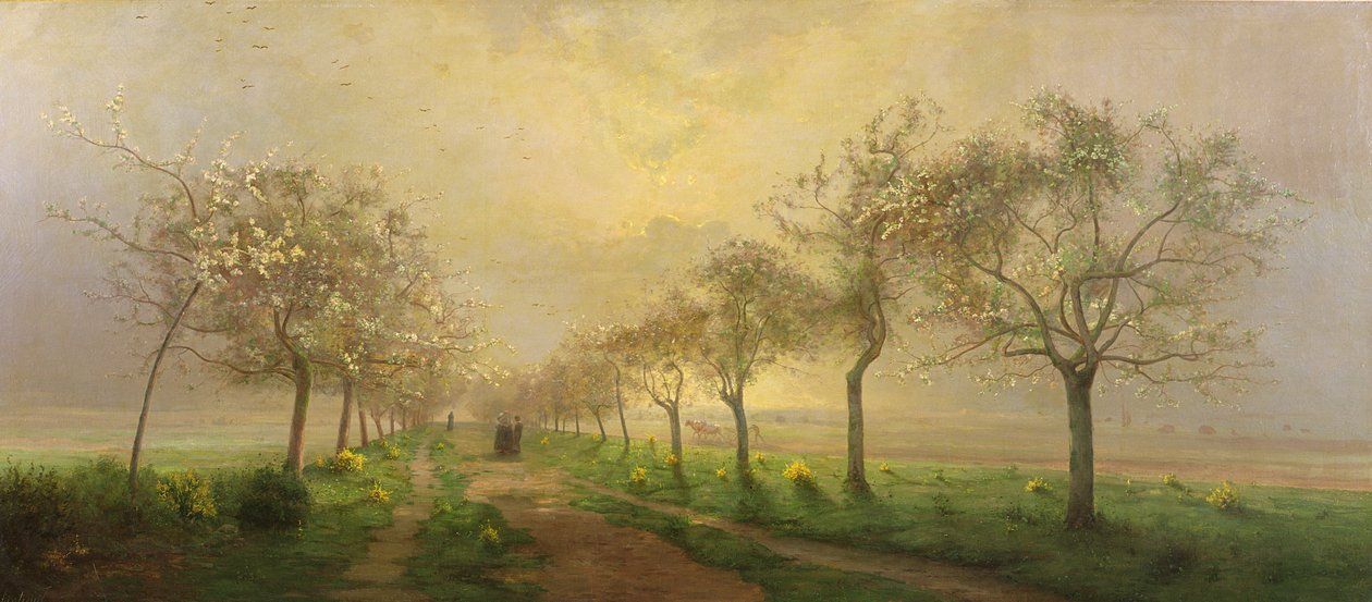 Æbletræer og kost i blomst af Antoine Chintreuil