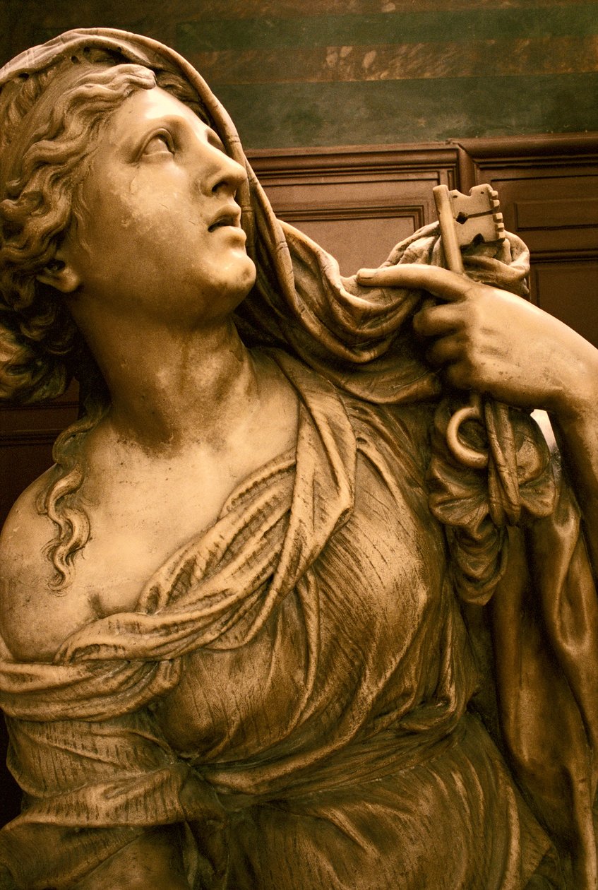 Jean-Baptiste Colbert de Torcys grav 1619-83 detalje af den allegoriske figur af Troskab, ca. 1685-87 marmor se også 248118 og 248120 af Antoine Coysevox