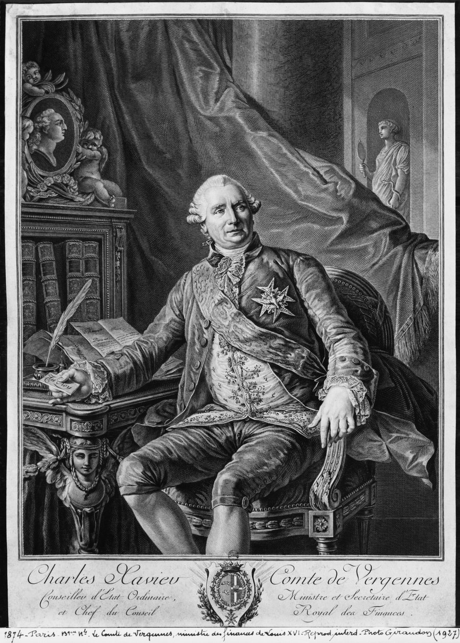 Charles Gravier, greve af Vergennes, graveret af Vicenzio Vangelisti (1738-98) c.1774 af Antoine François Callet