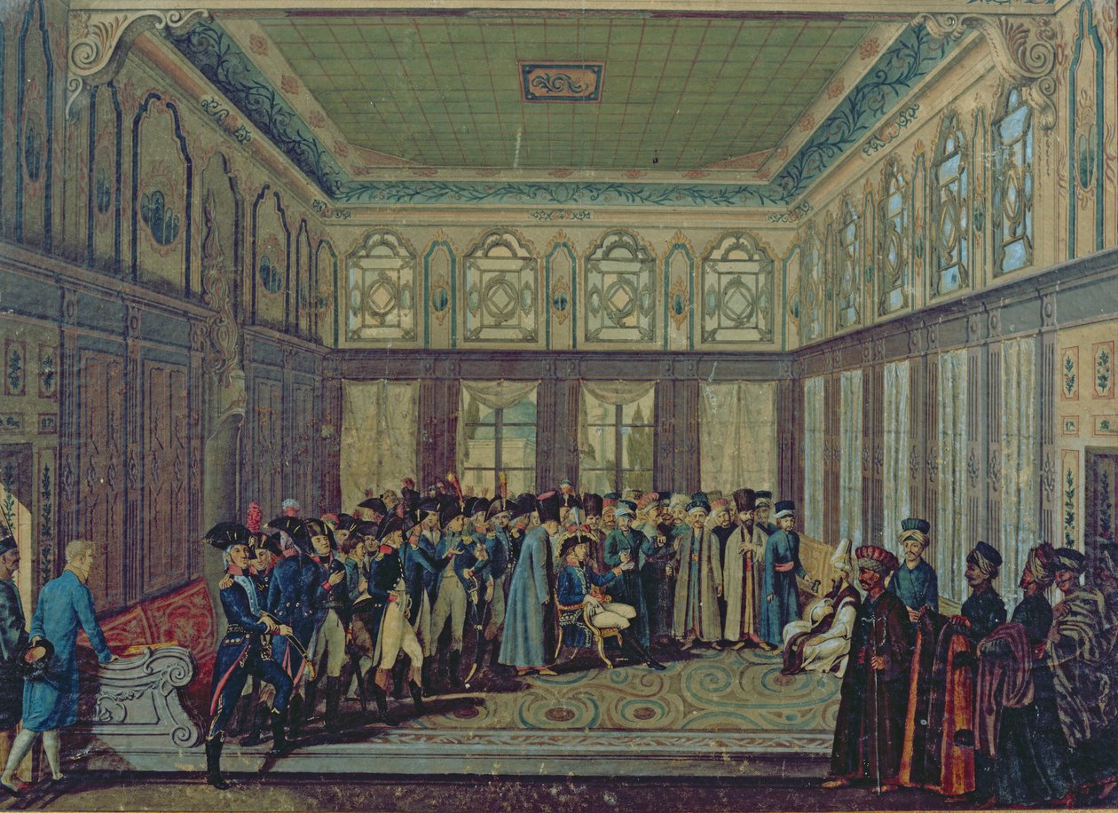 Modtagelse af general Aubert-Dubayet af sultanens storvesir i Konstantinopel, 1796-97 af Antoine-Laurent Castellan