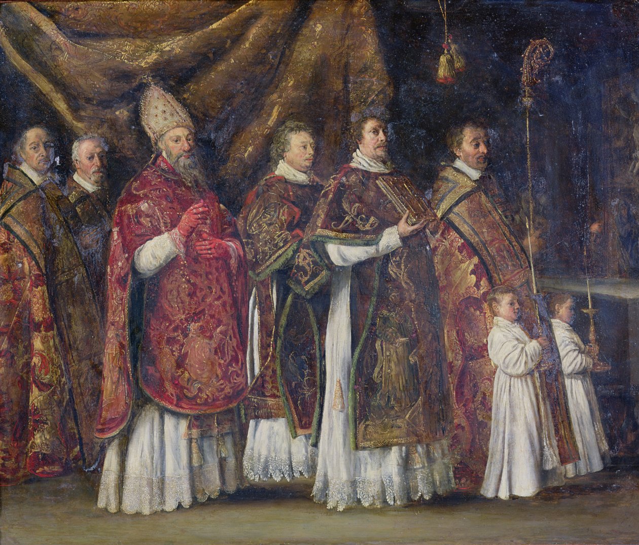 Den pavelige messe eller processionen (olie på kobber) af Antoine Le Nain