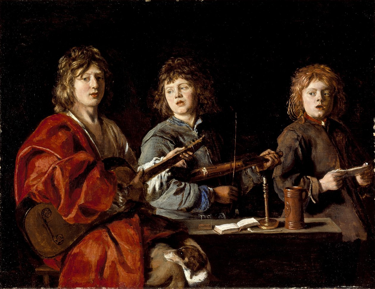 Tre unge musikere, ca.1630 (olie på træ) af Antoine Le Nain