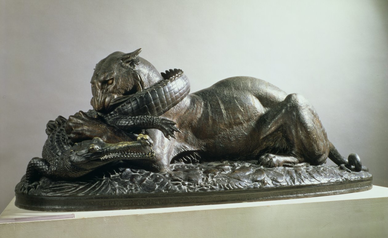 Tiger fortærer en alligator, 1832 (bronze) af Antoine Louis Barye