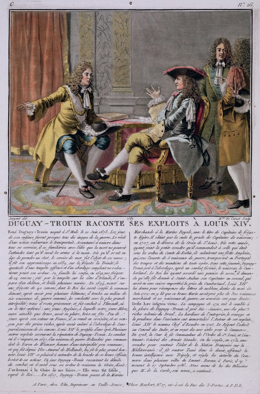 Duguay-Trouin (1673-1736) fortæller om sine flådebedrifter til Louis XIV, indgraveret af Madame de Cernel (1753-1834), 1789 af Antoine Louis Francois Sergent Marceau