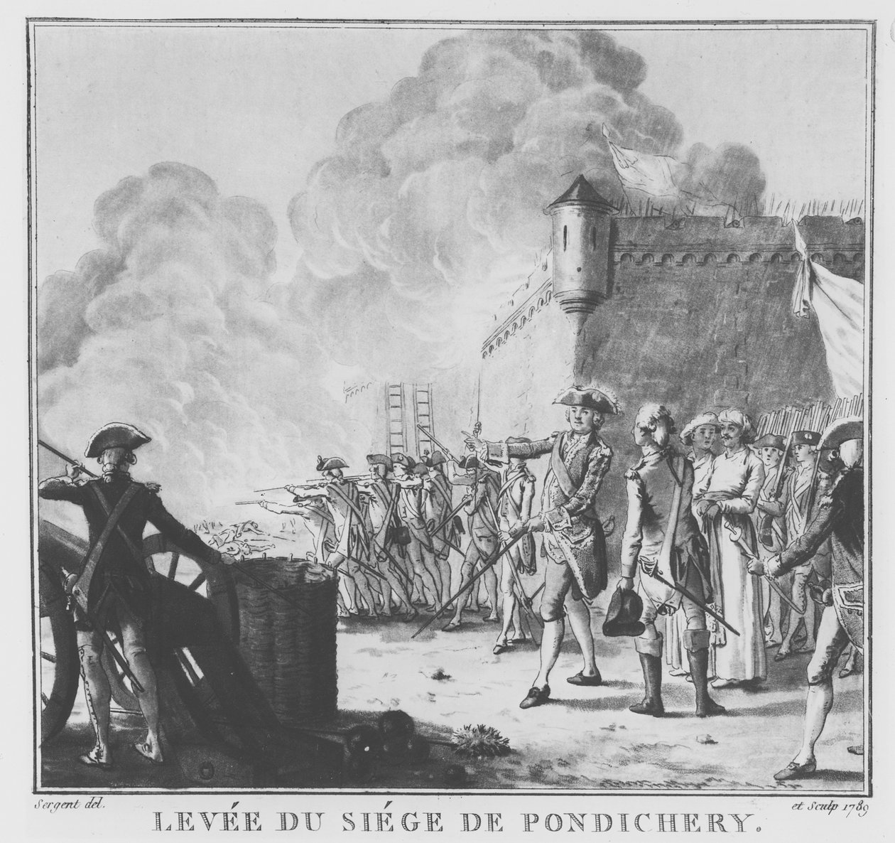 The Raising of the Siege of Pondicherry, 1789 (se også 169735) af Antoine Louis Francois Sergent Marceau