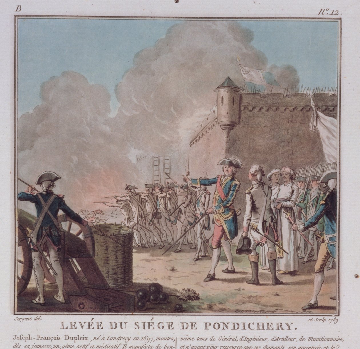 Ophævelse af belejringen af Pondicherry, 1748, indgraveret 1789 af Antoine Louis Francois Sergent Marceau