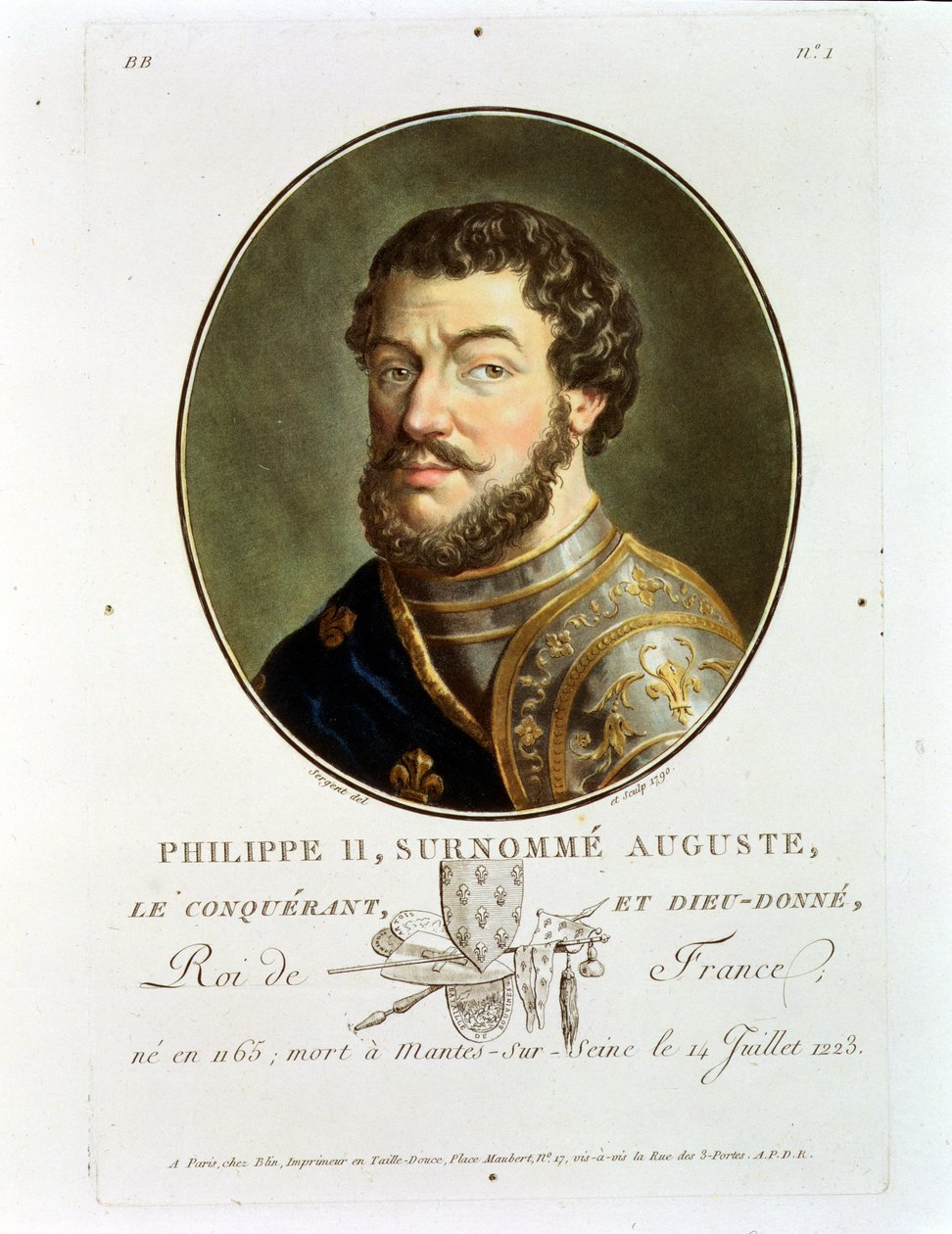 Portræt af Filip II, kaldet Augustus, konge af Frankrig (1165-1223), 1790 af Antoine Louis Francois Sergent Marceau