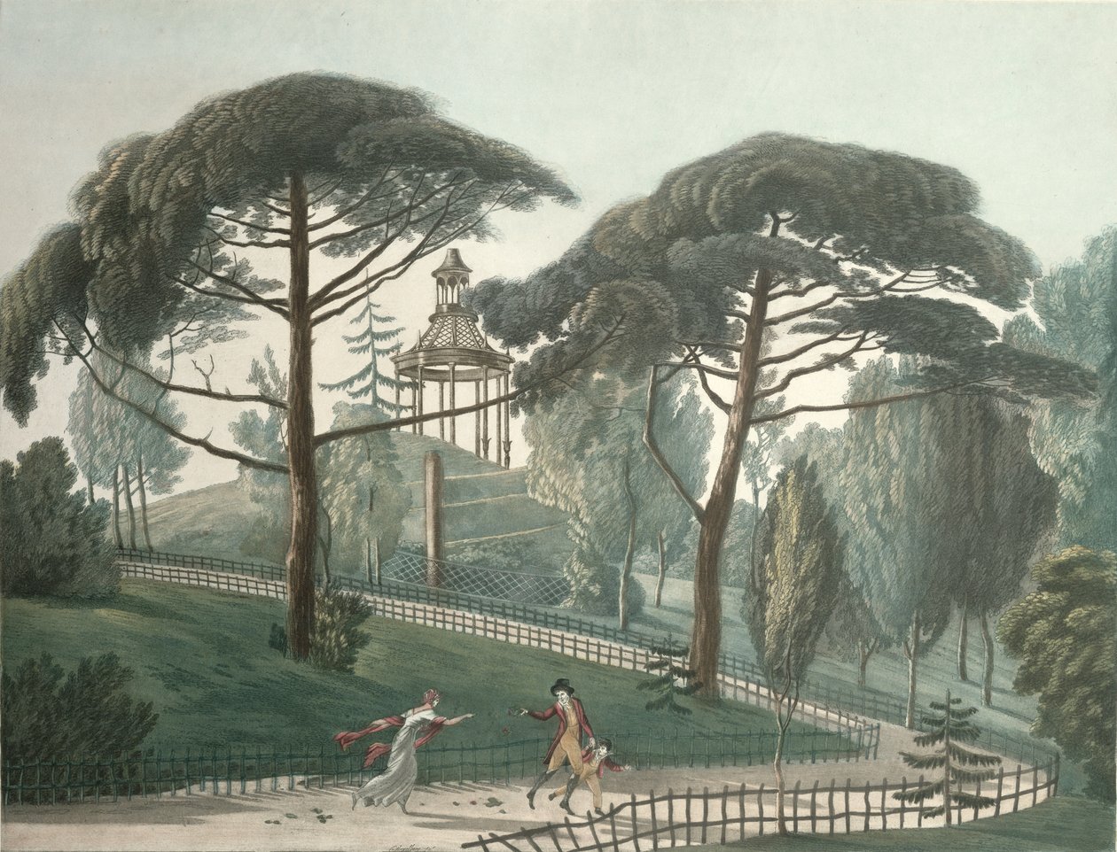 Labyrinten eller Belvedere af Jardin des Plantes i Paris, indgraveret af Nicolas Marie Joseph Chapuy (1790-1858) (akvatinte) af Antoine Pierre Mongin
