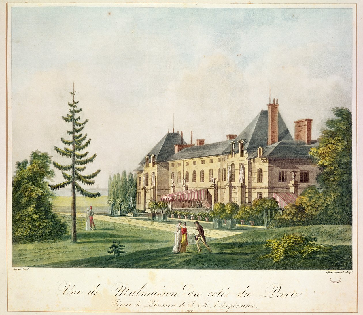 Udsigt over Malmaison fra parken, indgraveret af Marchand Lefebvre, ca. 1790-1810 af Antoine Pierre Mongin