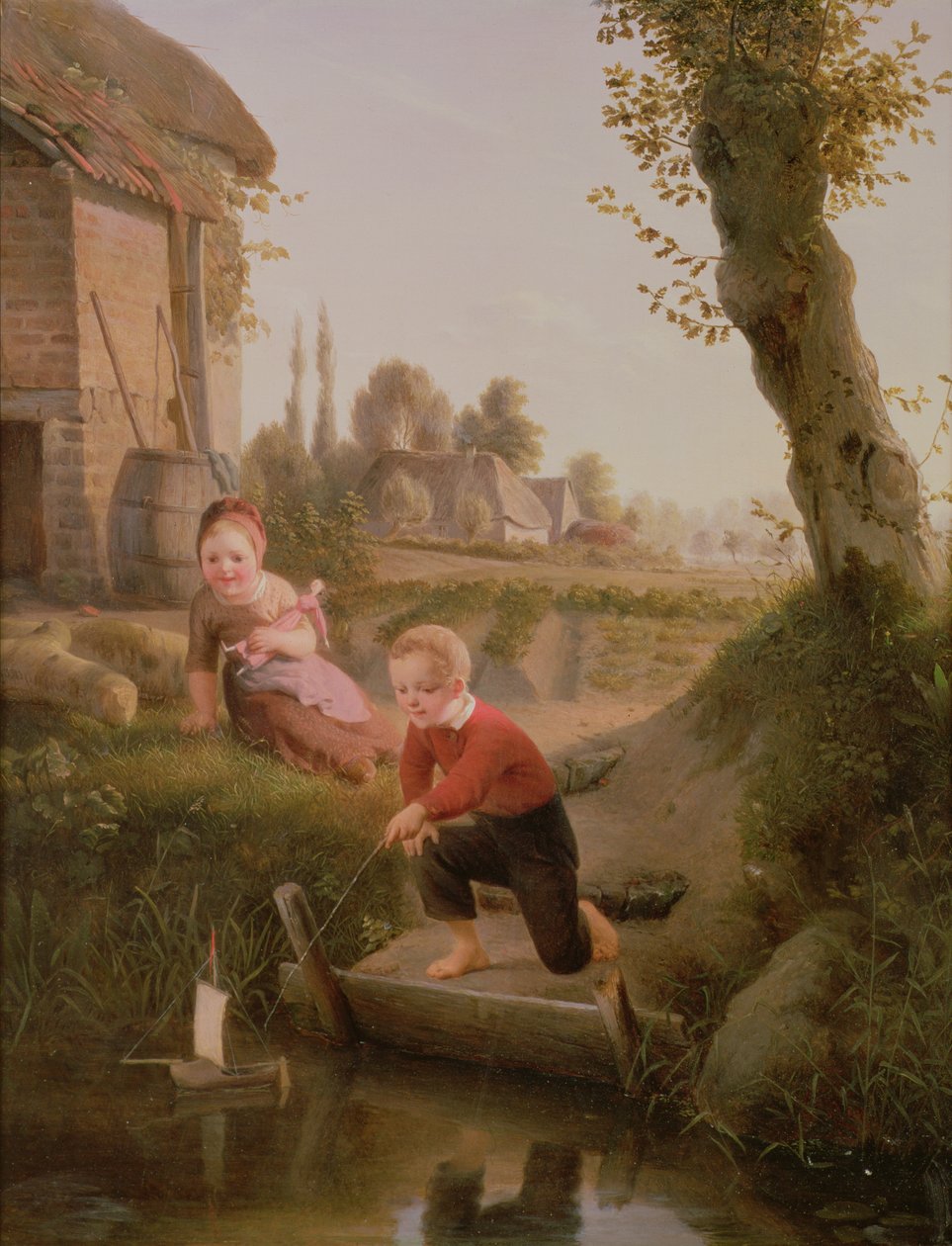 To børn leger med en båd af François Antoine de Bruycker