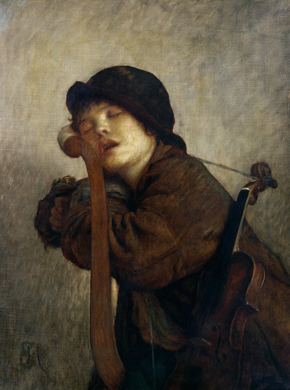 Den lille violinist i søvne, 1883 af Antoine Auguste Ernest Herbert or Hebert