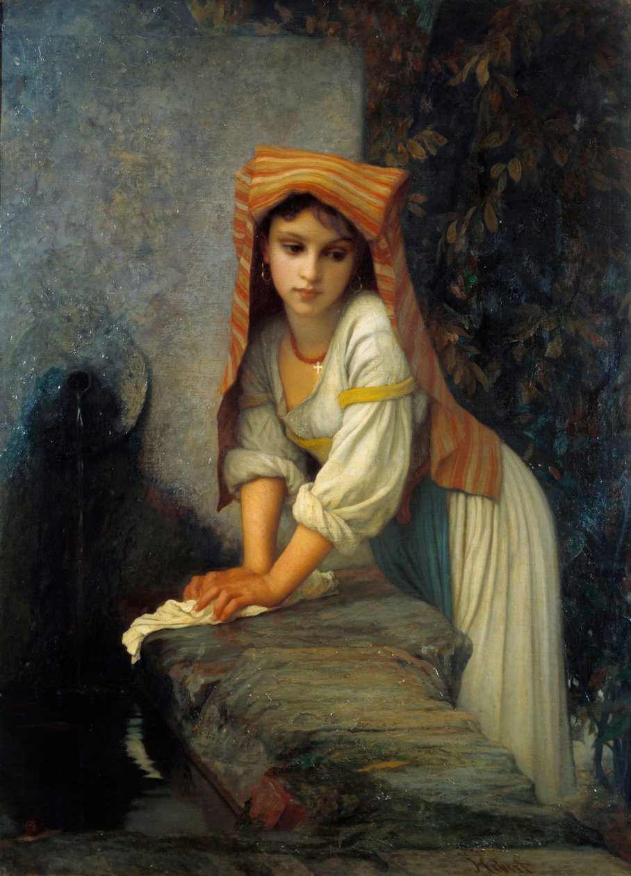 Ung lavandiere Maleri af Ernest Hebert (1817-1908) 1800-tallet søn. 0,88x1,2 m Paris, Musee Hebert af Antoine Auguste Ernest Herbert or Hebert
