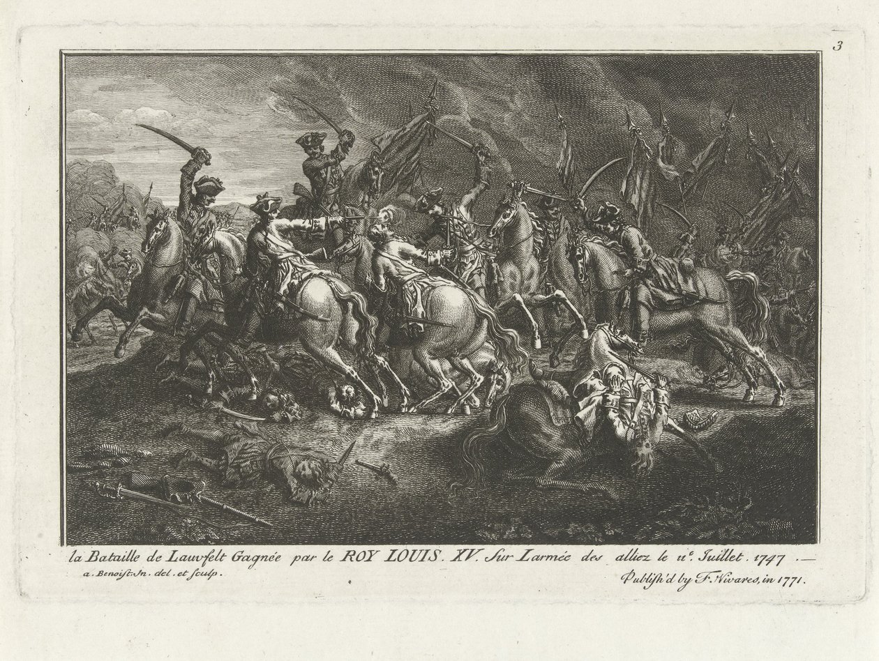 Udsigt over slaget ved Lauffeldt (Lafeld, nær Maastricht) den 2. juli 1747 under krigen om østrigsk succession af Antoine Benoist