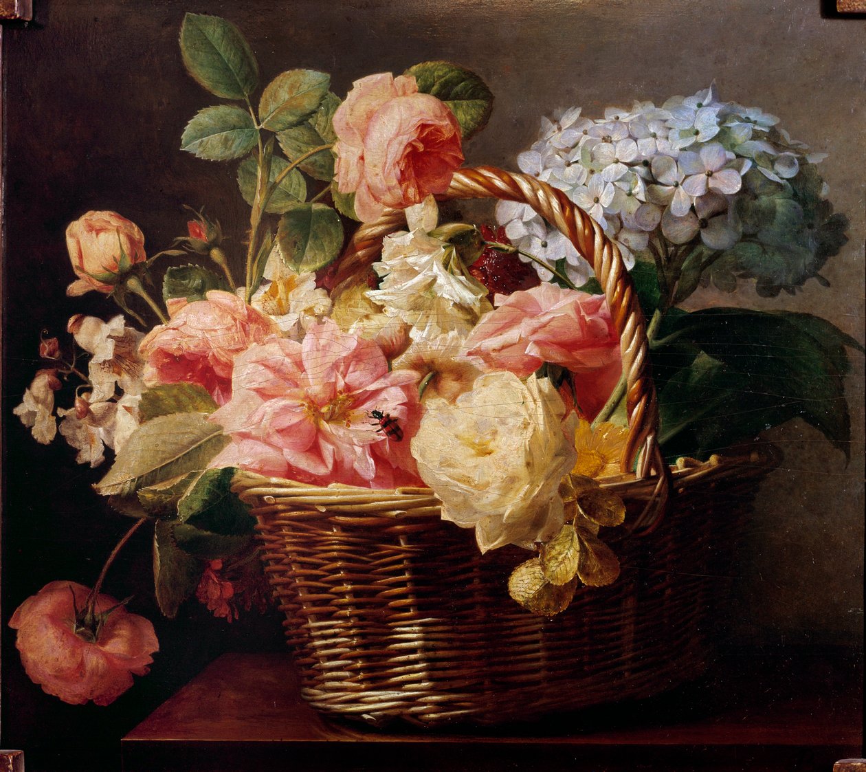 Buketter af blomster i en kurv Maleri af Antoine Berjon (1754-1843) Privat samling fra det 19. århundrede af Antoine Berjon