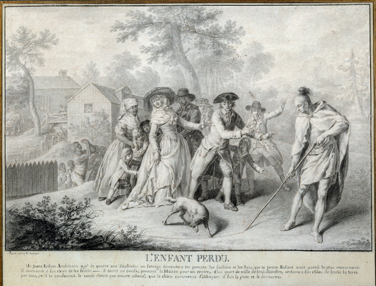 The Lost Child Illustration af "Letters from an American Farmer" af Saint John de Crevecoeur. Litografi af Antoine Borel (1743-1810) 1783 ca. Blerancourt. Musee Franco American af Antoine Borel