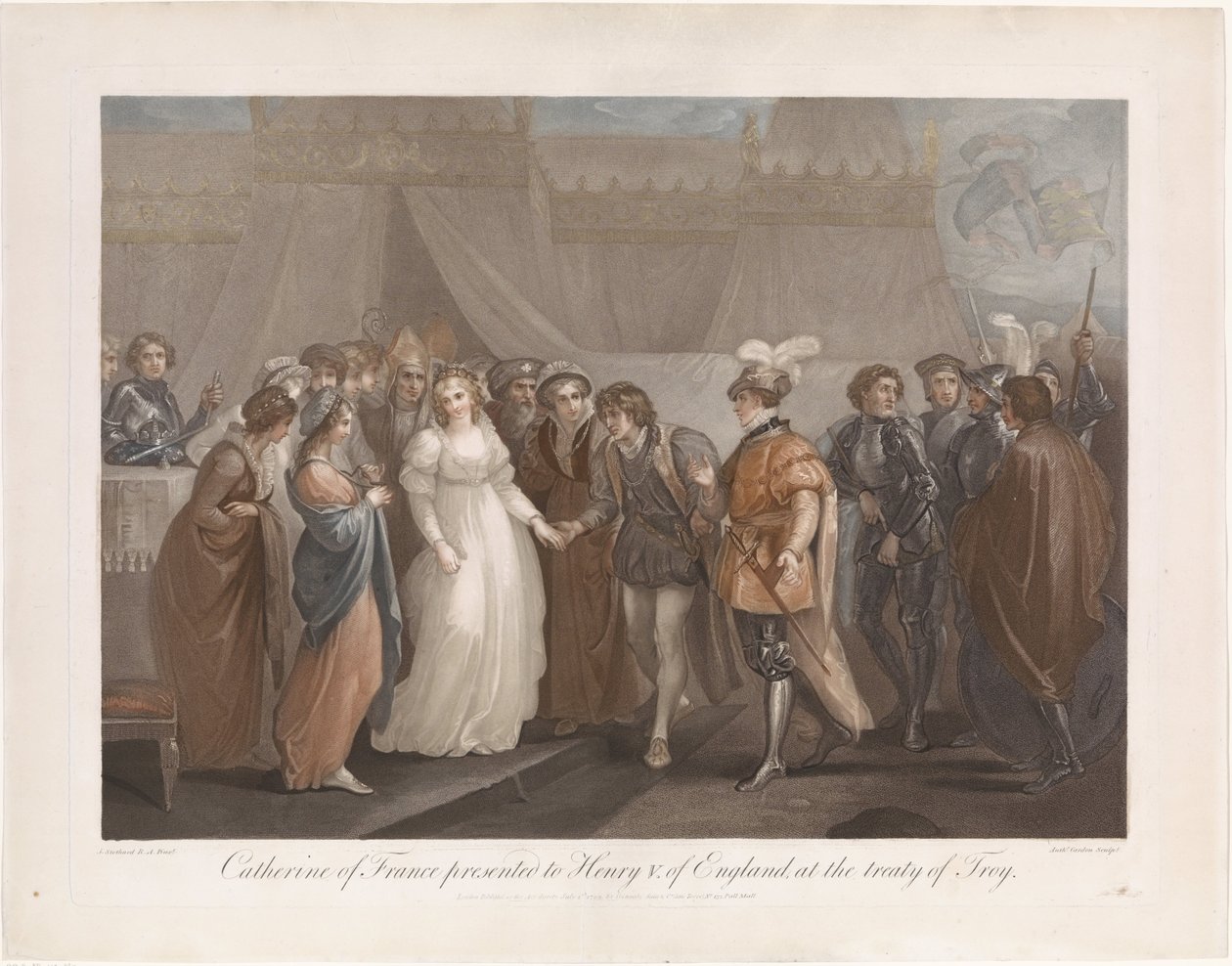 Catherine van Valois og konge Hendrik V van Engeland Catharine af Frankrig præsenteret for Henry V. af England, ved Troja-traktaten (titel på objekt) af Antoine Cardon