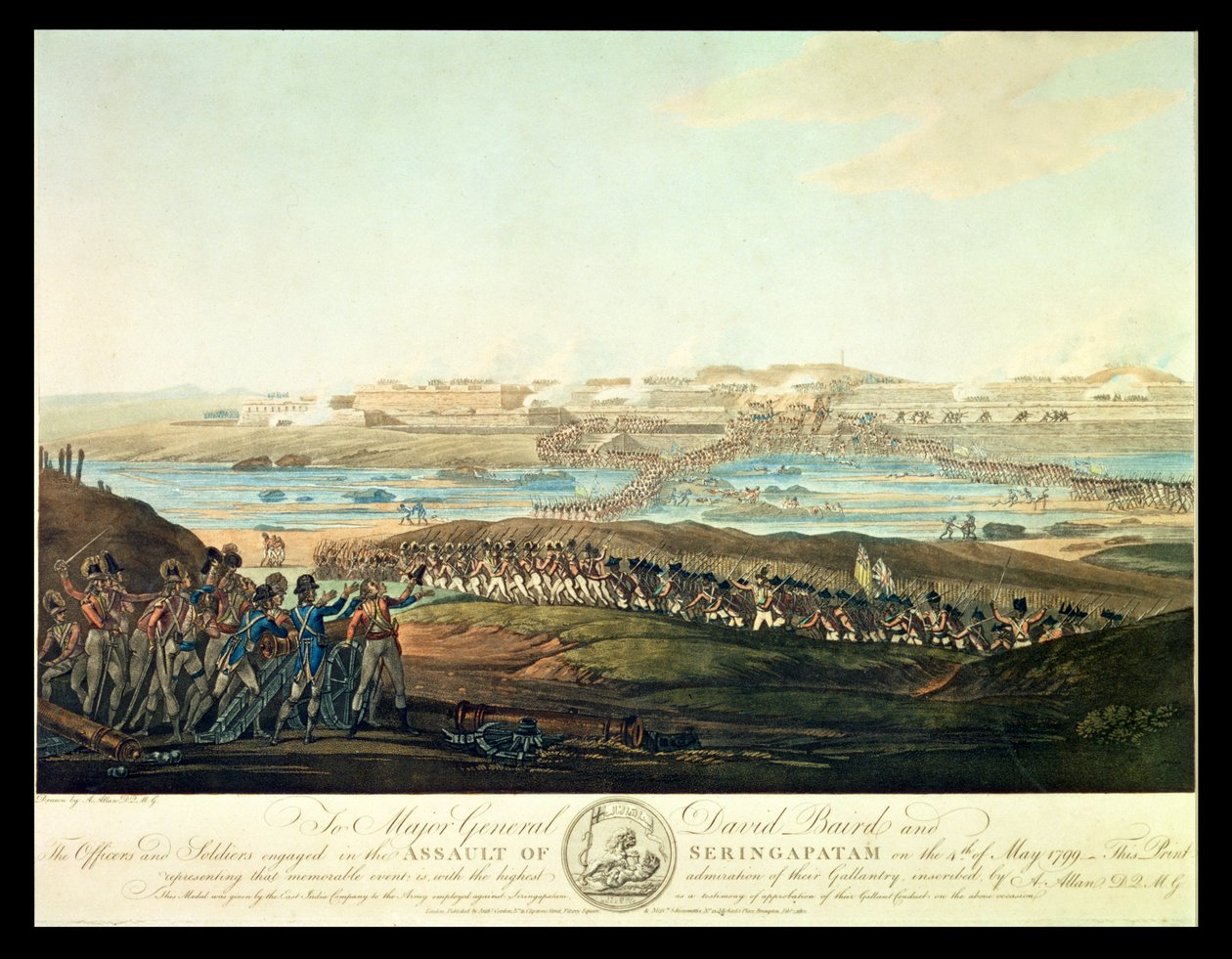 Indfangningen af Seringapatam i 1799, 1801 (farvet akvatint) af Antoine Cardon