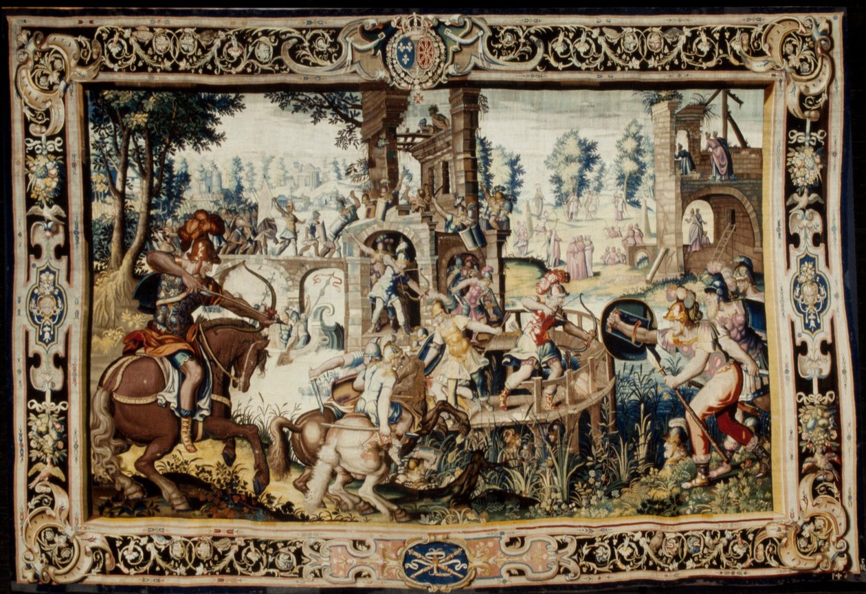 Øvelse i angreb og forsvar af en bastion, designet 1562-1565 (vævet 1611-1627) (uld og silke) af Antoine Caron