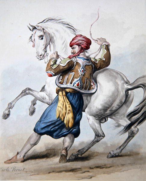 En perser forsøger at overvinde en fransk hest (litho) af Antoine Charles Horace Vernet