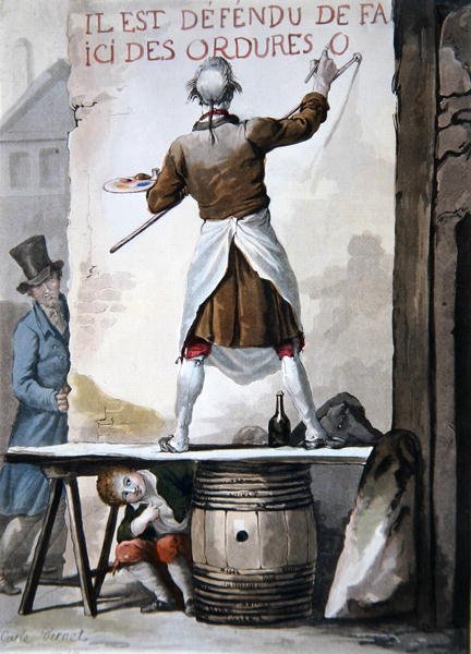 En tegnskriver og hans assistent (farve litho) af Antoine Charles Horace Vernet