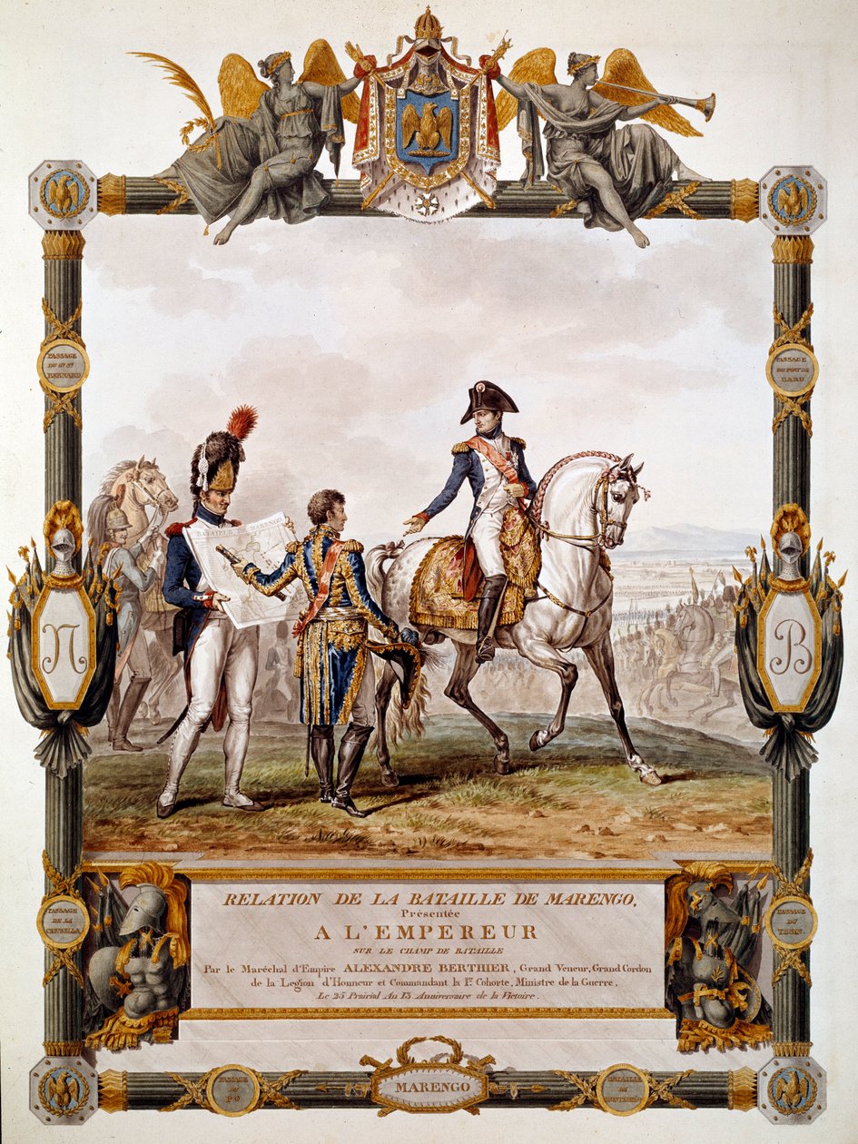 Frontispice af forholdet til slaget ved Marengo den 14. juni 1800: Marechal Berthier viser kampstrategien ved Napoleon I. Illustration af Antoine Dit Carle Vernet (1758-1836) af Antoine Charles Horace Vernet