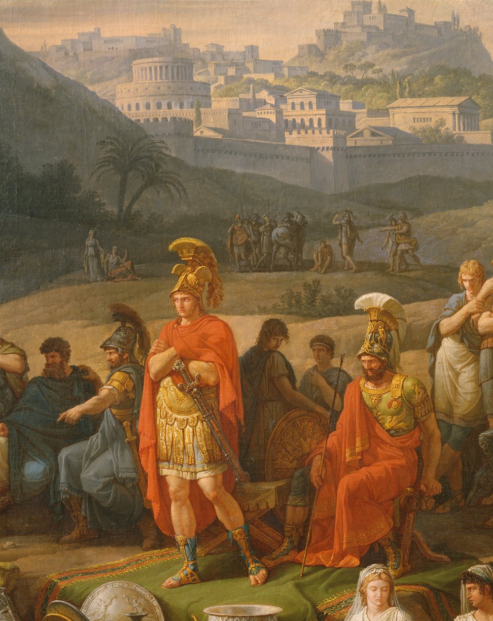 Begravelsesspil til ære for Patrocles, detalje af græske helte, c.1790 olie på lærred se også 346198 af Antoine Charles Horace Vernet