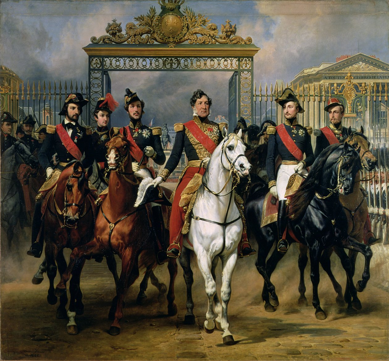 Kong Louis-Philippe (1773-1850) af Frankrig og hans sønner forlader slottet i Versailles til hest, 1846 af Antoine Charles Horace Vernet