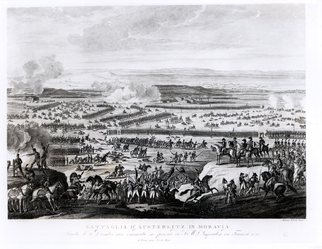 Slaget ved Austerlitz i Moravia, 2. december 1805, indgraveret af Antonio Verico (f. ca. 1775) af Antoine Charles Horace Vernet