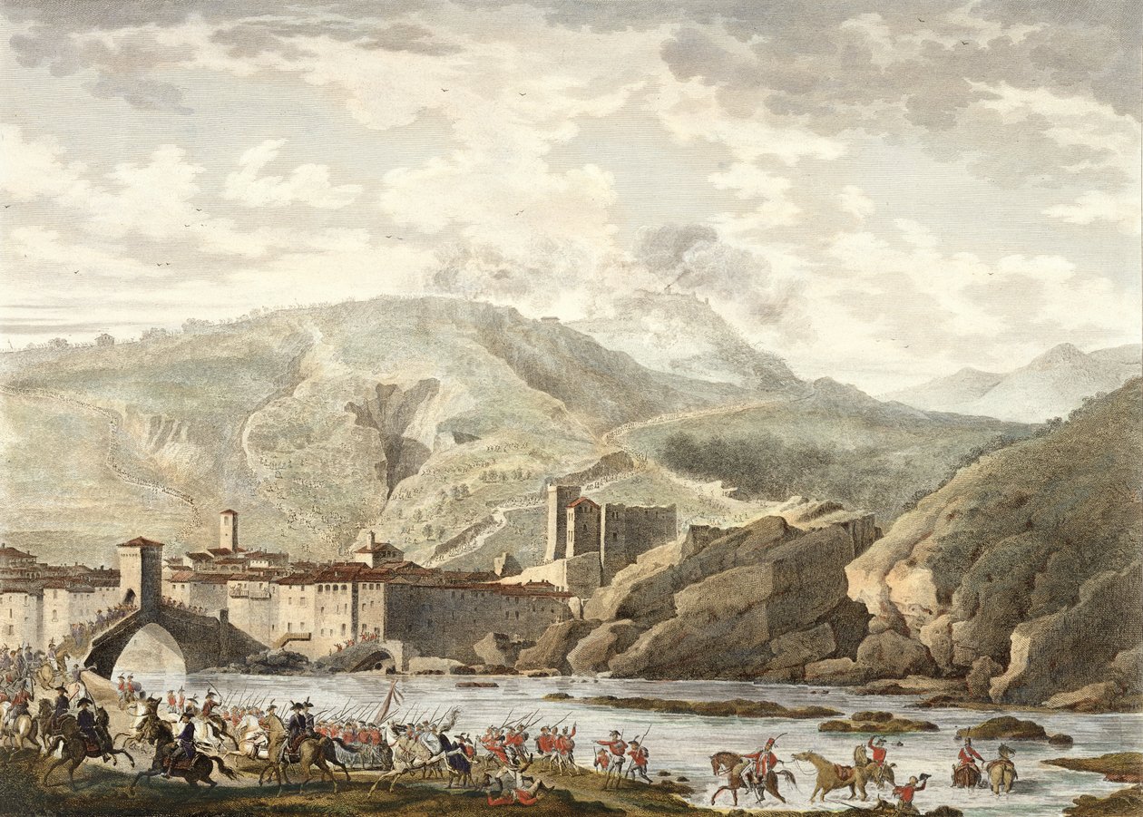 Slaget ved Millesimo, 25 Germinal, år 4 (april 1796) indgraveret af Jean Duplessi-Bertaux (1747-1819) (akvatint) af Antoine Charles Horace Vernet