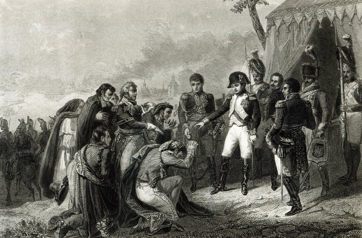 Den besejrede spanske lægger sig ned foran Napoleon før hans indtog i Madrid, december 1808 af Antoine Charles Horace Vernet