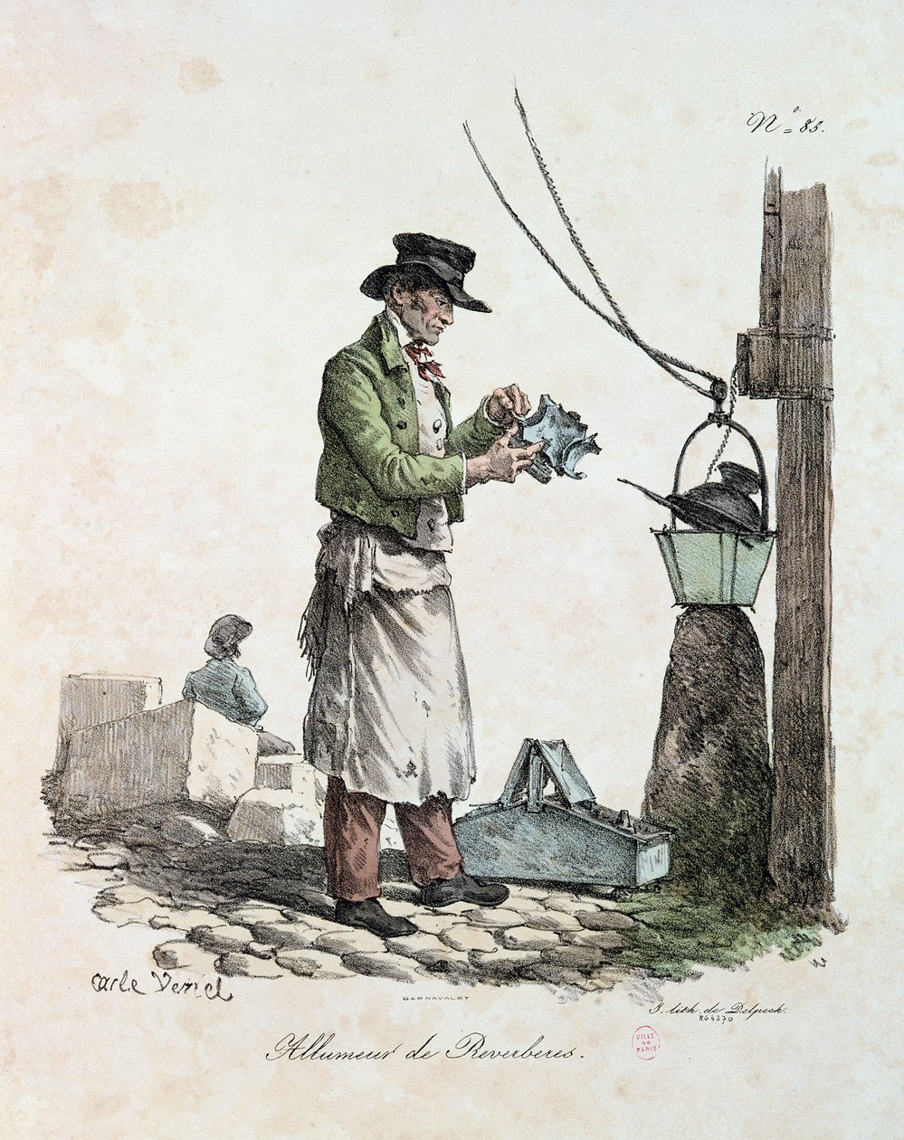The Lamplighter, graveret af Francois Seraphin Delpech (1778-1825) af Antoine Charles Horace Vernet