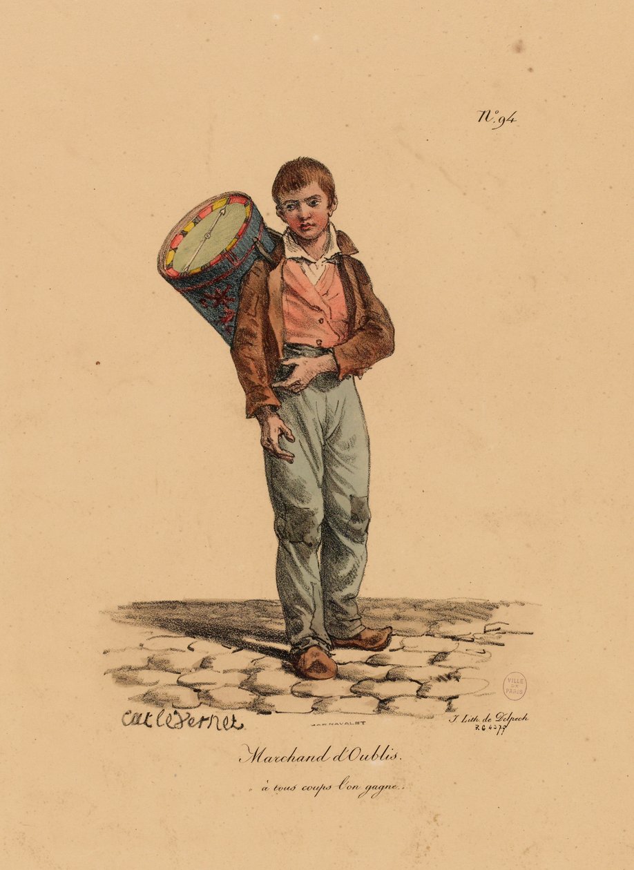 Konditorsælgeren, nummer 94 fra serien The Cries of Paris, graveret af Francois Seraphin Delpech (1778-1825) af Antoine Charles Horace Vernet