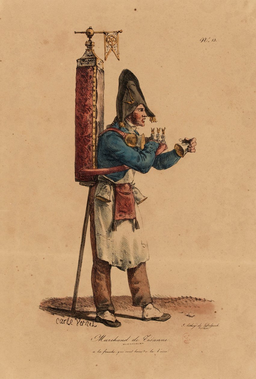 The Tisane Seller, nummer 13 fra The Cries of Paris-serien, graveret af Francois Seraphin Delpech (1778-1825) af Antoine Charles Horace Vernet