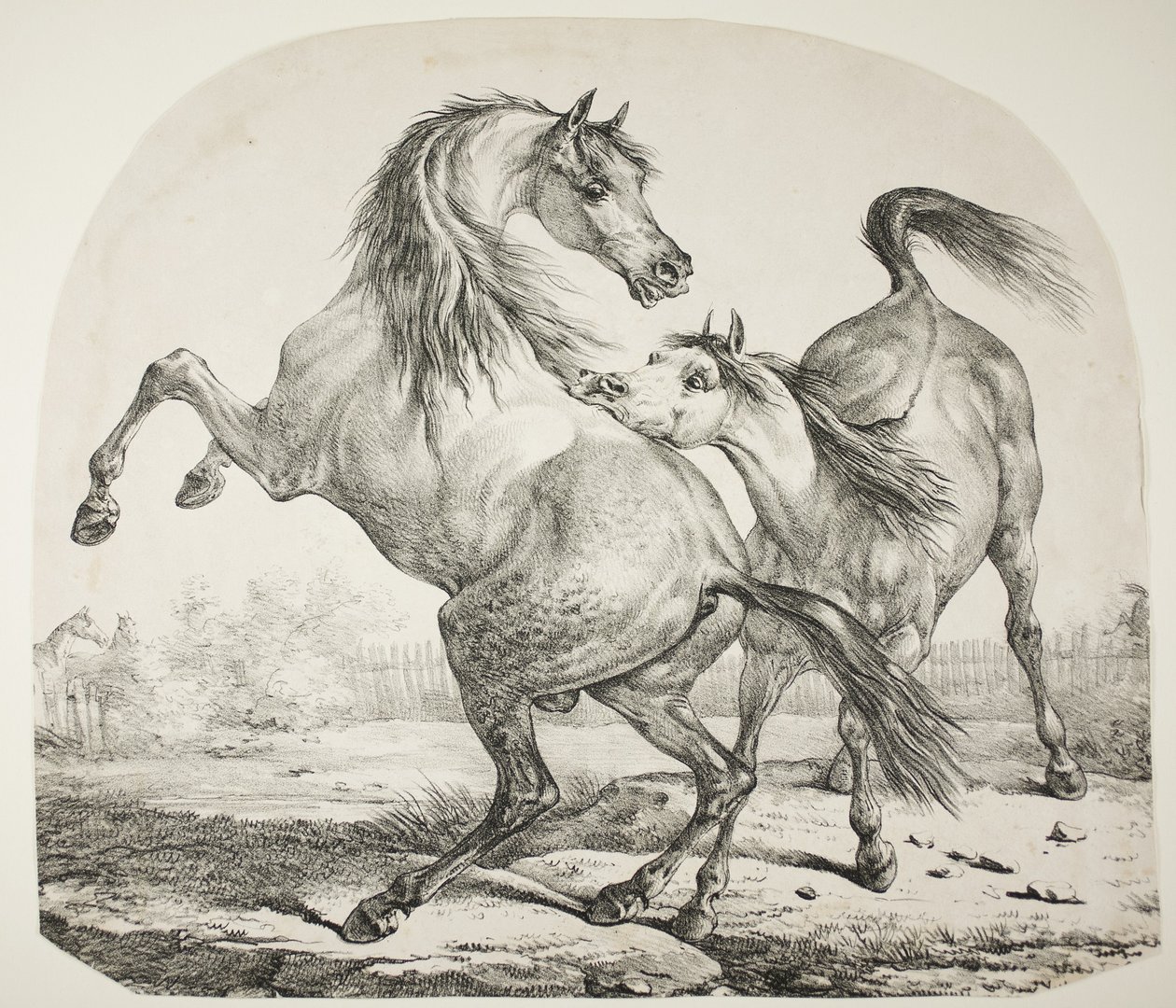 Vilde heste kæmper, ca. 1820 af Antoine Charles Horace Vernet