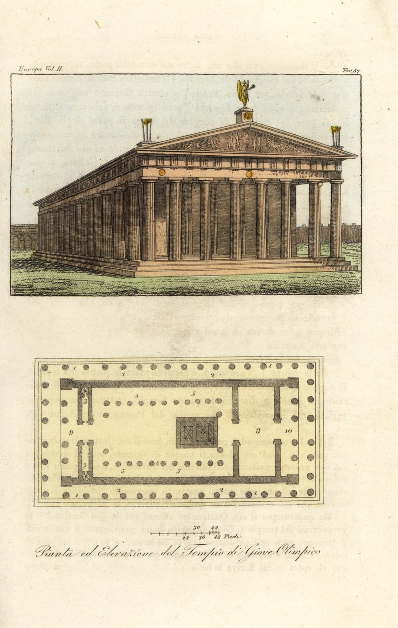 Højde og plan af Zeus-templet eller Jupiter ved Olympen af Antoine Chrysostome Quatremère de Quincy