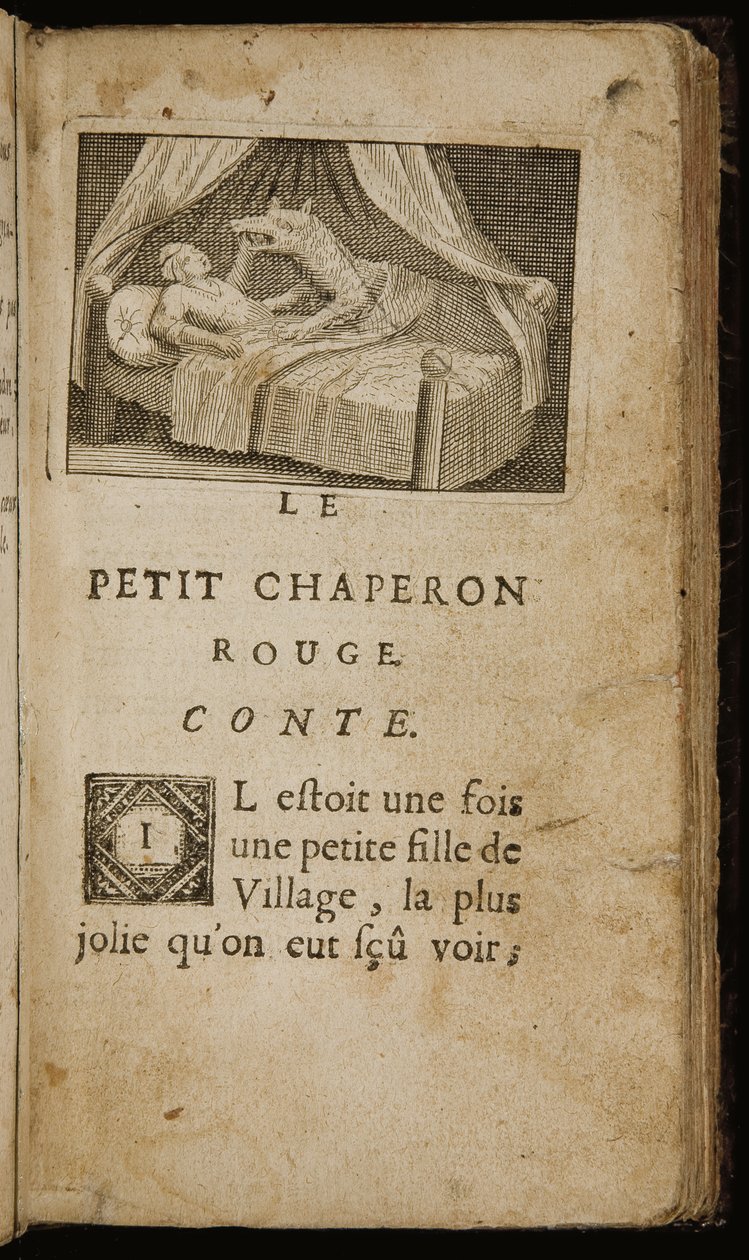 "The Tale Red Riding Hood", side fra "Stories or Tales of the Past. With Moralites" af Charles Perrault, Paris: Claude Barbin, 1697 af Antoine Clouzier