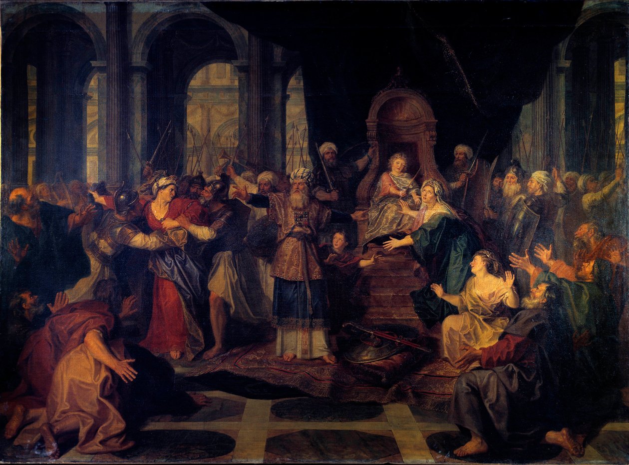 Athalia jaget fra templet Athalia, hustru til Joram, Judas konge, forbliver enke og styrer riget ved at opgive den jødiske religion. Maleri af Antoine Coypel (1661-1722) af Antoine Coypel