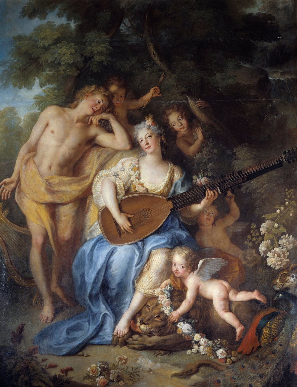 Detalje af "" Portræt af hertuginden af Villars"" født Angelique de Varangeville (1683 -? ). Maleri af Antoine Coypel (1661-1722) af Antoine Coypel