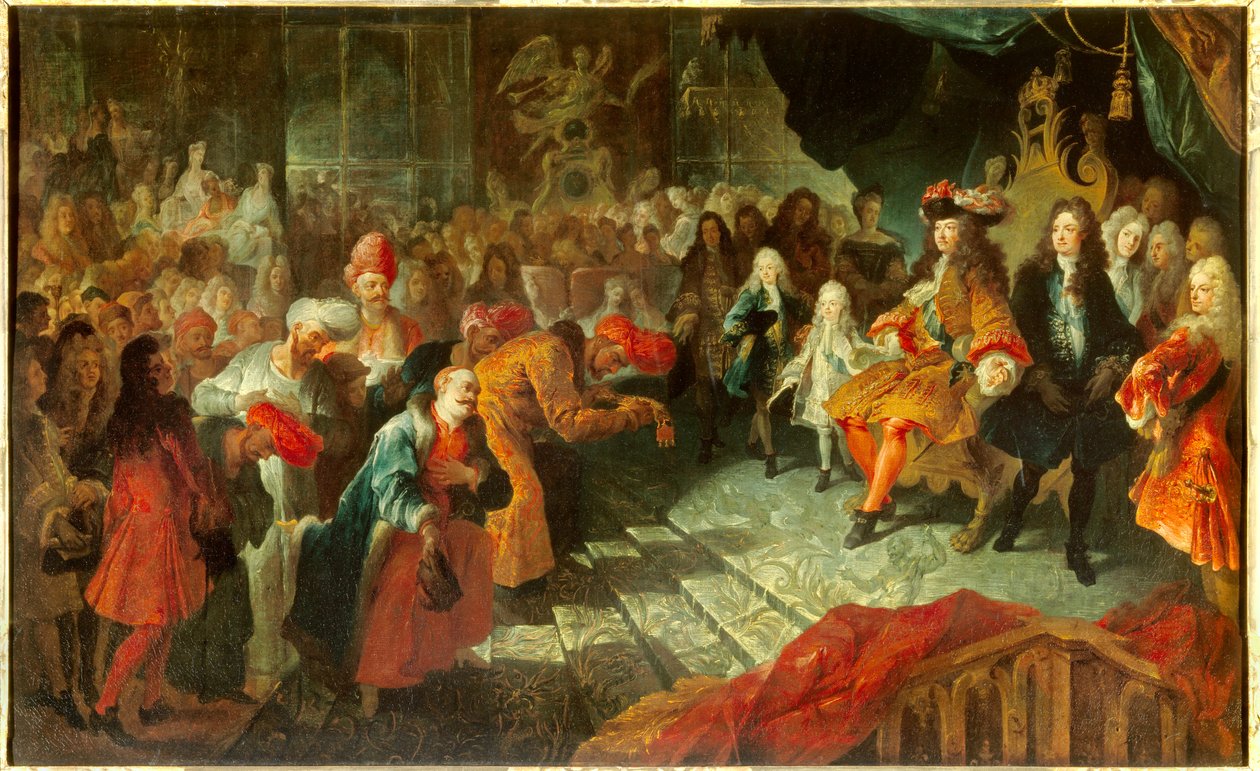 Kong Ludvig XIV (1638-1715) modtager den ekstraordinære ambassadør for Persien Mehemet Reza Bey (Raza-Bey) i isgalleriet i Versailles den 19/02/1715 Maleri tilskrevet Antoine Coypel (1661-1722) søn. 0,7x1,5 m af Antoine Coypel